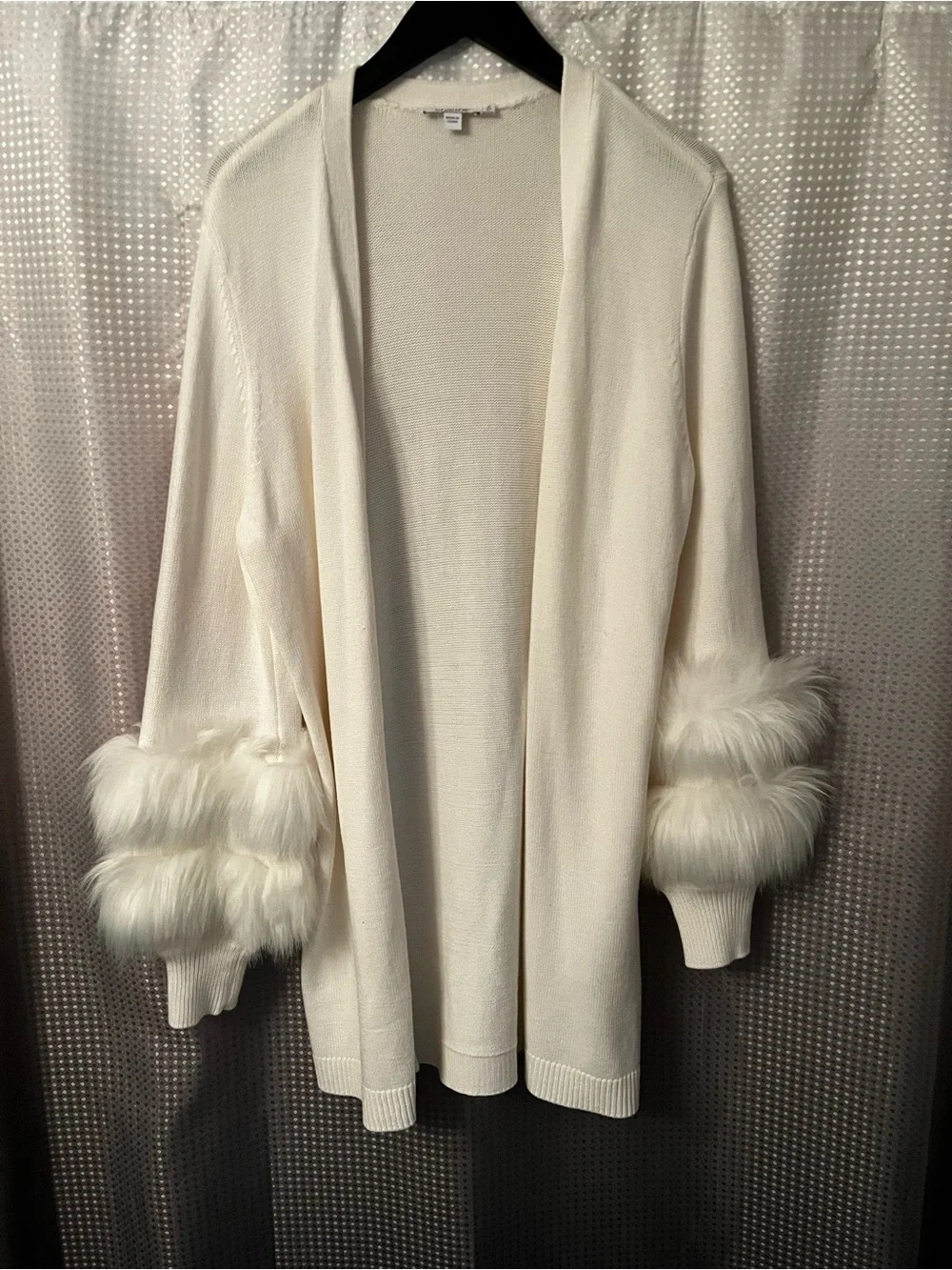 Chico's Ivory Open-Front Cardigan with Faux-Fur Cuffs - Picture 1 of 3